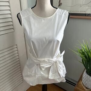 Kate Spade Top Womens 4 White Sleeveless Bow Peplum Classic Minimalist Chic